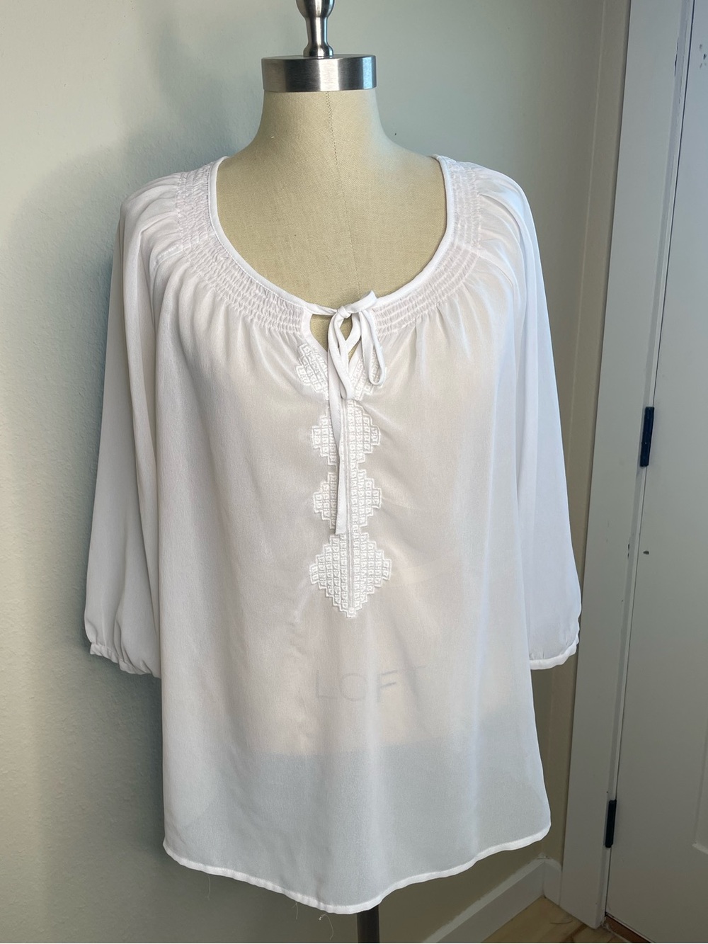 Fairy core cottagecore sheer White Embroidered Peasant Blouse